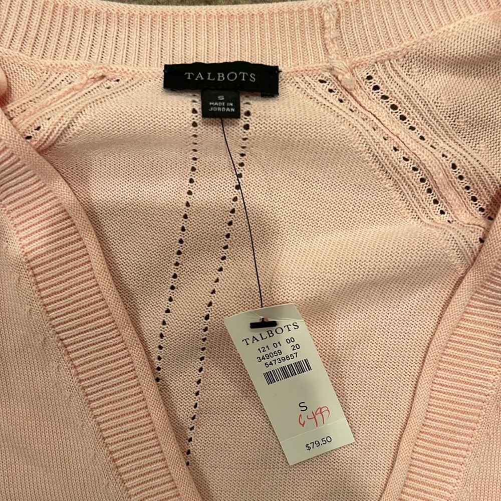 NWT Pink TALBOTS Half Buttoned Down V-Neck Cardigan Size S - Picture 2 of 3